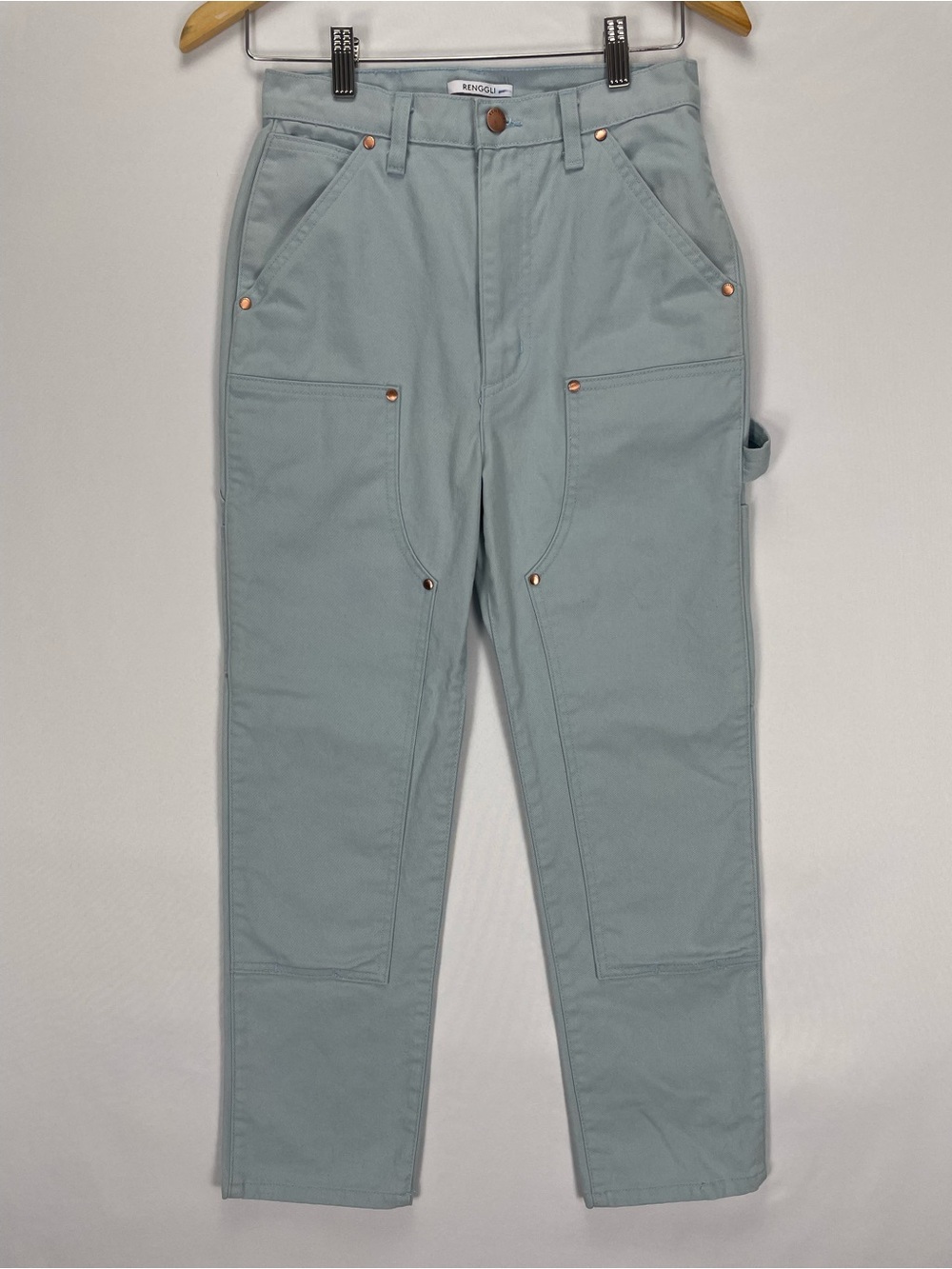 Renggli Boyfriend Fit Work Pants Womens 24 Light Blue Denim Cotton Made In USA